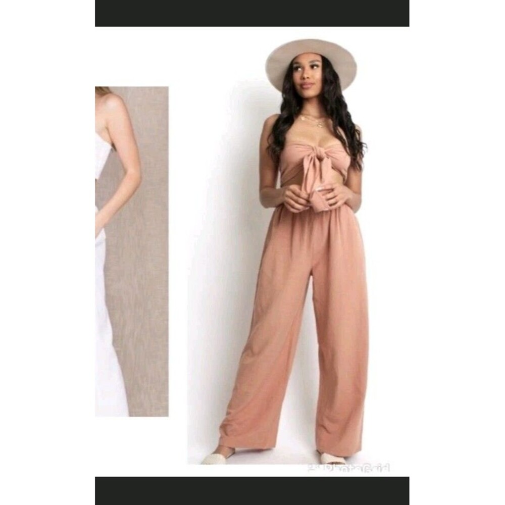 Malibu Bum Two-piece Set Size Medium Coral Wide Legs Cotton
